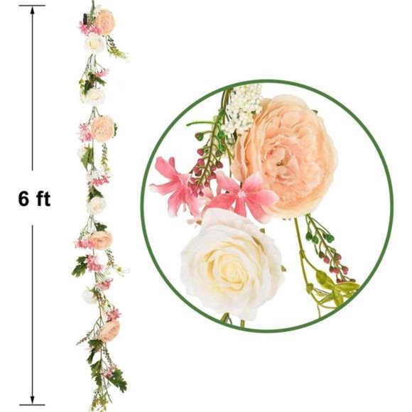 Artificial Peony Flower Garland - 6ft Silk Peony Garland with Champagne & White - Picture 2 of 7